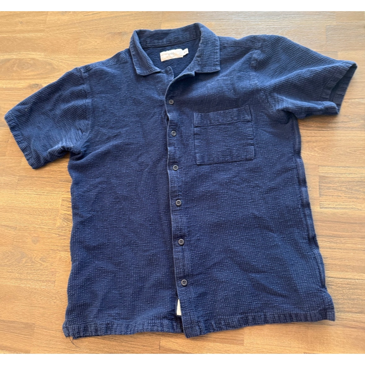 Onia Men's Navy Blue Stretch Camp Shirt Size M